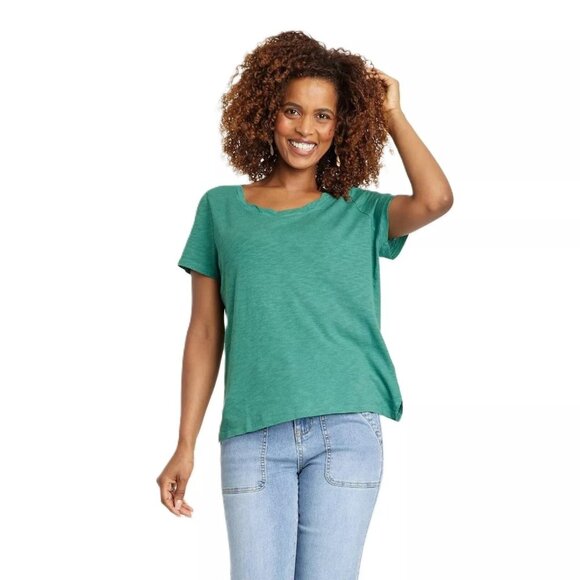 NEW Knox Rose Cotton/Modal Round Neck T-Shirt - Green - Picture 1 of 5